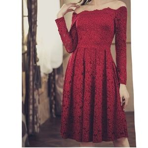 MissMay Floral Lace Swing Dress - Red - Size XSM